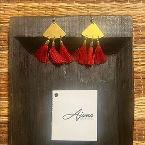 Red and Gold Tassel Earrings